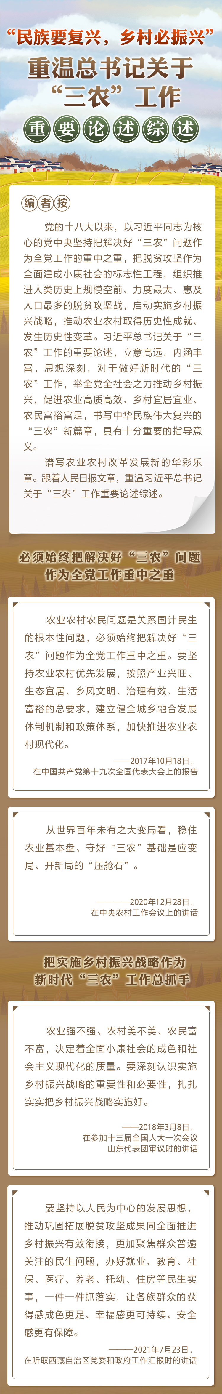 “民族要復(fù)興，鄉(xiāng)村必振興” 重溫總書記關(guān)于“三農(nóng)”工作重要論述綜述