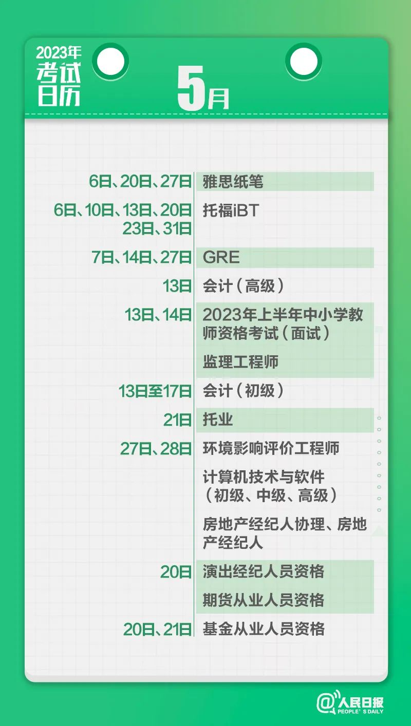 收藏！2023年考試日歷來了