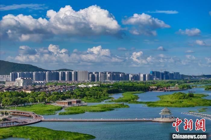 資料圖：航拍蘇州太湖湖濱國(guó)家濕地公園，藍(lán)天碧水生態(tài)美。 泱波 攝