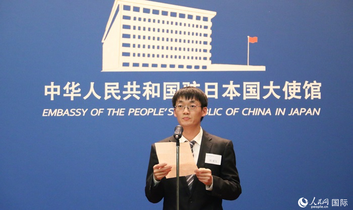 獲獎學(xué)生代表、大阪大學(xué)博士生劉亞飛發(fā)表感言。人民網(wǎng) 許可攝