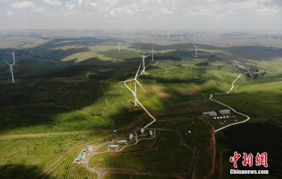 6月28日，河北張家口張北草原上大片風力發(fā)電的“風車”規(guī)模宏大。 中新社記者 楊艷敏 攝