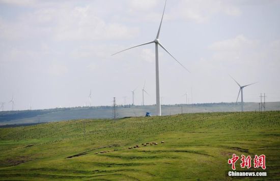6月28日，河北張家口張北草原上大片風力發(fā)電的“風車”規(guī)模宏大。 中新社記者 楊艷敏 攝