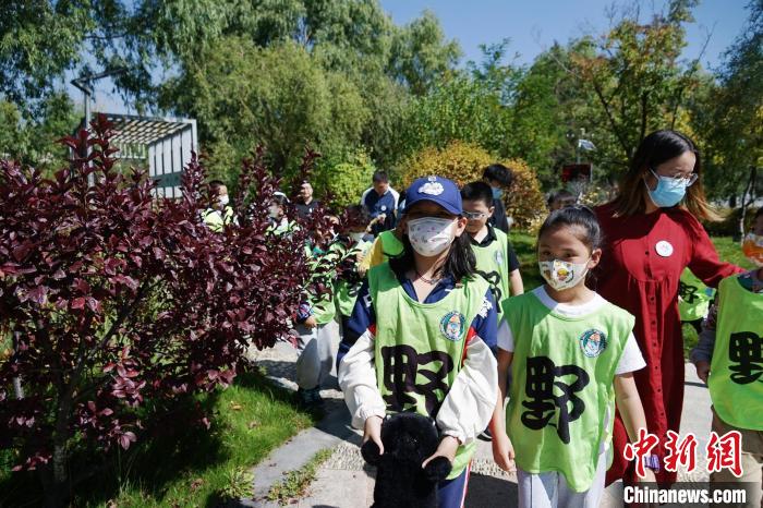 圖為小朋友在青海西寧湟水國(guó)家濕地公園內(nèi)認(rèn)識(shí)植物?！●R銘言 攝