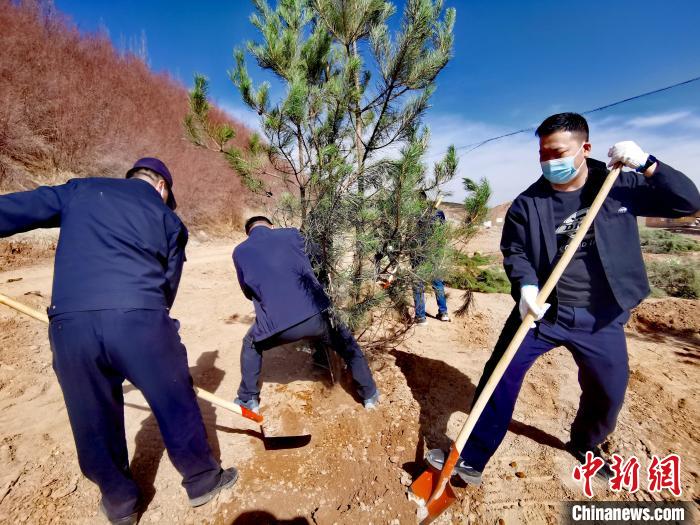 圖為西寧市城東區(qū)義務(wù)植樹活動現(xiàn)場。　張?zhí)砀?攝
