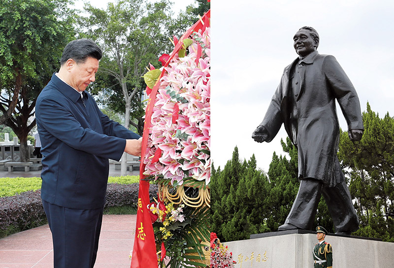 2020年10月14日，習近平總書記向深圳蓮花山公園鄧小平同志銅像敬獻花籃。