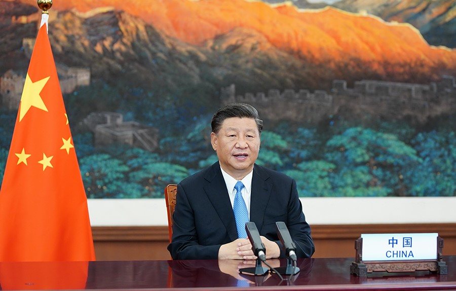 2020年9月22日，國家主席習(xí)近平在第七十五屆聯(lián)合國大會(huì)一般性辯論上發(fā)表重要講話。新華社記者 鞠鵬 攝