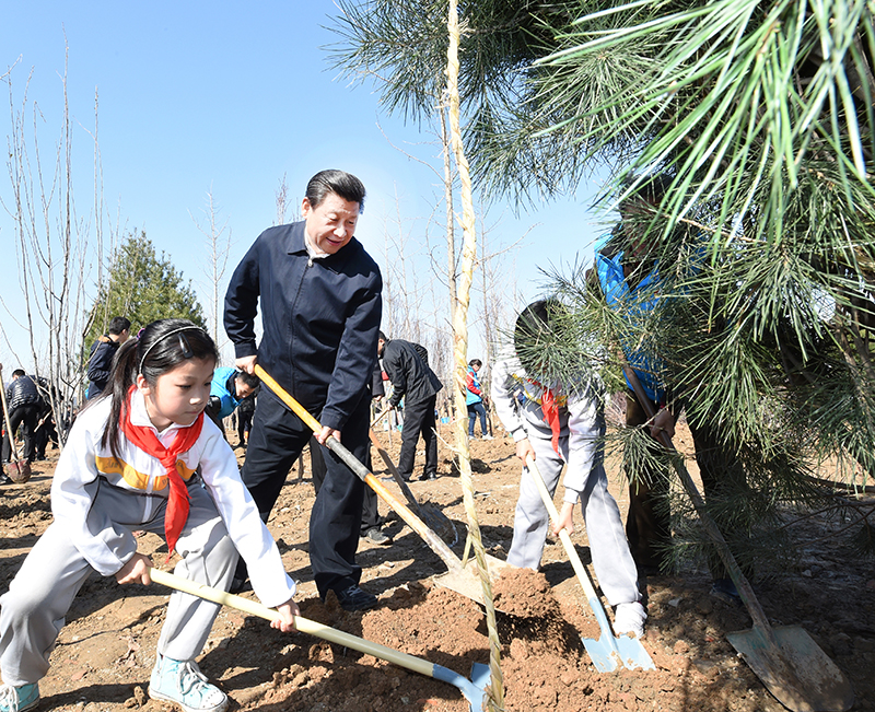2015年4月3日，習(xí)近平總書記同大家一起植樹。