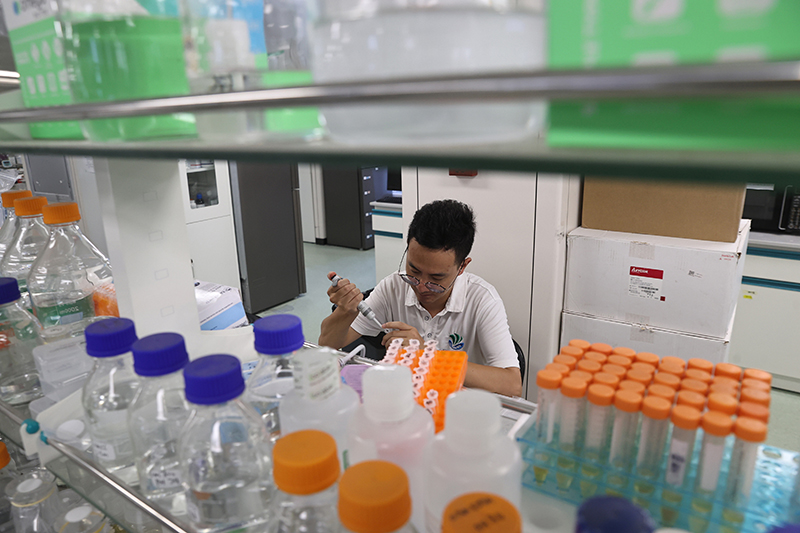 在三亞崖州灣科技城，一名青年科技工作者正在進(jìn)行科研工作。