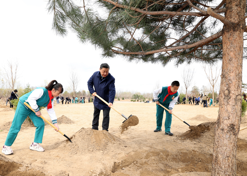 2022年3月，習(xí)近平總書(shū)記來(lái)到北京市大興區(qū)黃村鎮(zhèn)參加首都義務(wù)植樹(shù)活動(dòng)，同大家一起植樹(shù)。新華社記者 黃敬文 攝