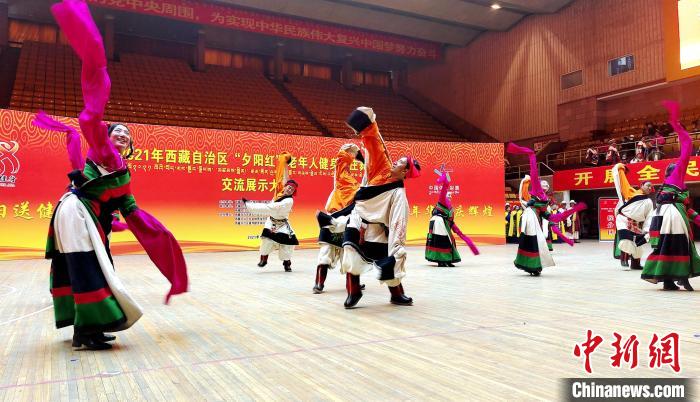 圖為西藏老年舞蹈隊(duì)齊跳傳統(tǒng)鍋莊舞?！∝暽＠?攝